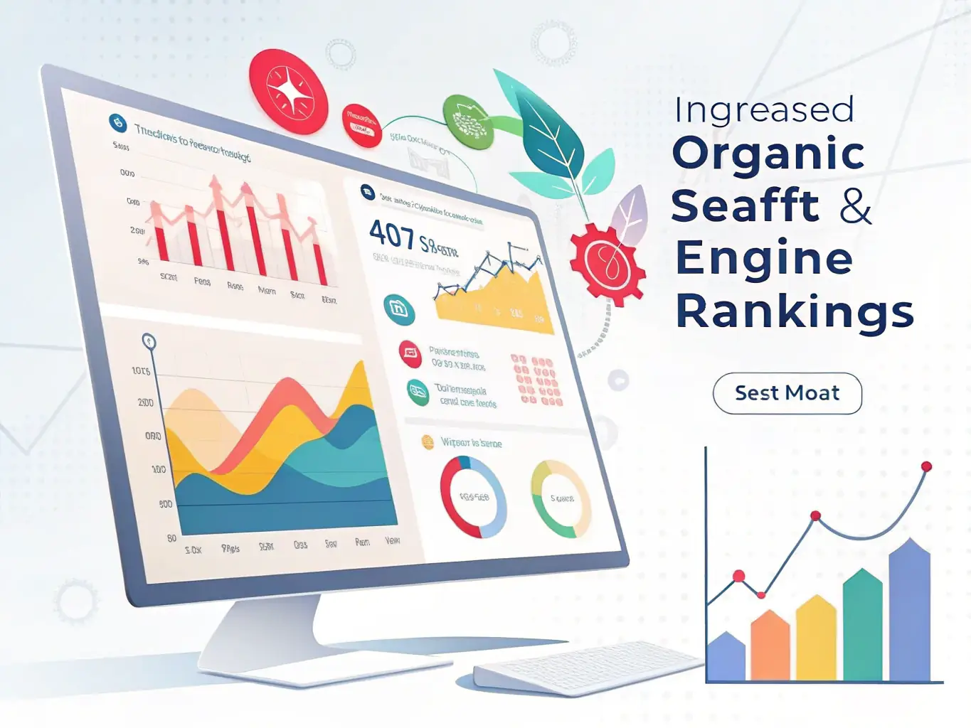 A visual representation of SEO optimization techniques, such as keyword research, content optimization, and link building, demonstrating the agency's commitment to improving website visibility and driving organic traffic.